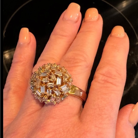 Large Gold rhinestone “ball” ring w/ rectangle muted rhinestones pieces -Size 8 - Picture 2 of 11